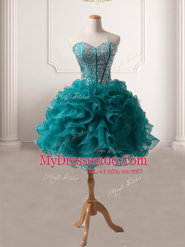 Fashion Sweetheart Sleeveless Organza Ball Gown Prom Dress Beading and Ruffles Lace Up