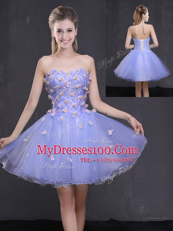 High Quality A-line Party Dress Lavender Sweetheart Tulle Sleeveless Mini Length Lace Up