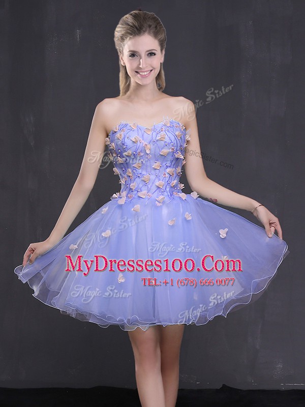High Quality A-line Party Dress Lavender Sweetheart Tulle Sleeveless Mini Length Lace Up