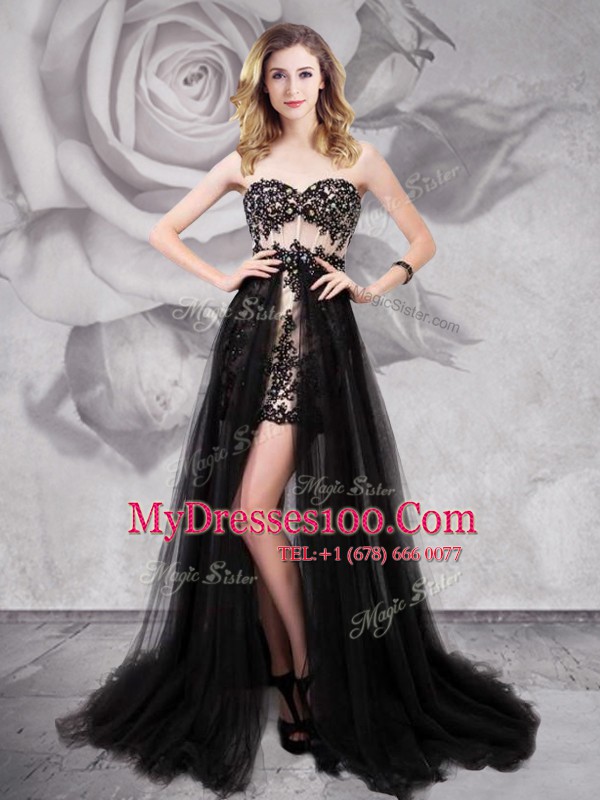 Affordable Black Sleeveless Brush Train Beading and Appliques With Train