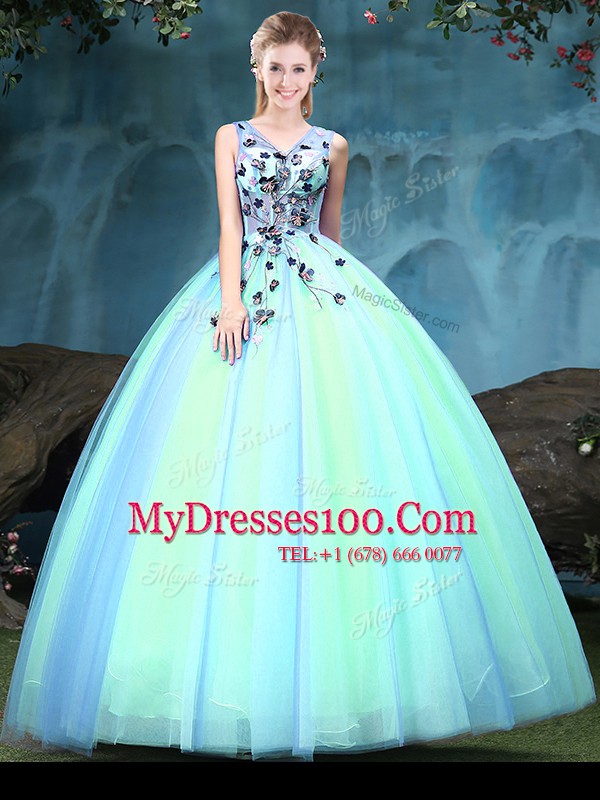 Delicate Multi-color Sleeveless Tulle Lace Up Quinceanera Gown for Military Ball and Sweet 16 and Quinceanera