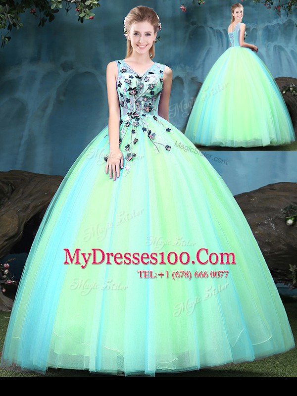 Delicate Multi-color Sleeveless Tulle Lace Up Quinceanera Gown for Military Ball and Sweet 16 and Quinceanera