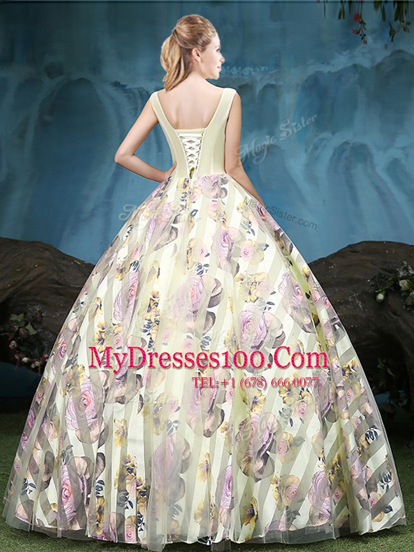 Ball Gowns Vestidos de Quinceanera Multi-color Straps Tulle Sleeveless Floor Length Lace Up