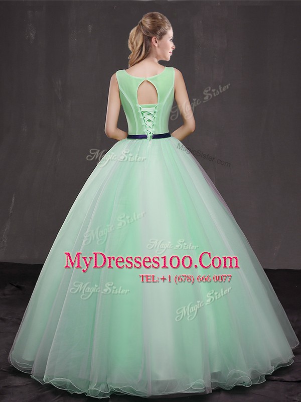 Glorious Apple Green Scoop Neckline Appliques Sweet 16 Quinceanera Dress Sleeveless Lace Up
