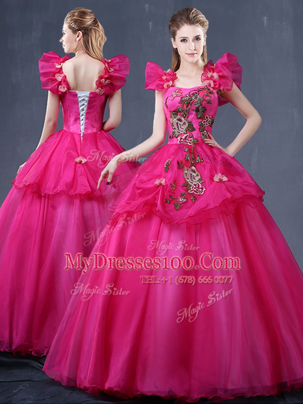 Straps Sleeveless Tulle Sweet 16 Dress Appliques Lace Up