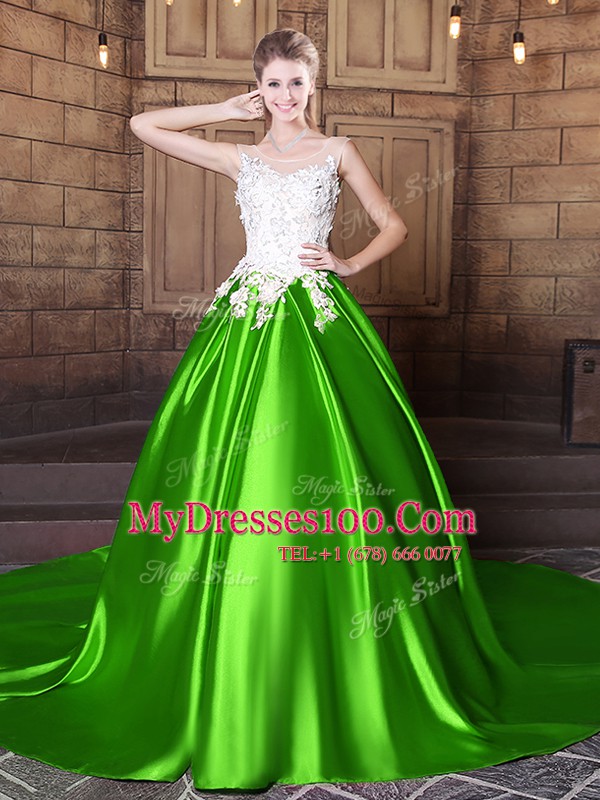 Scoop Ball Gowns Appliques Quinceanera Dresses Lace Up Elastic Woven Satin Sleeveless Floor Length