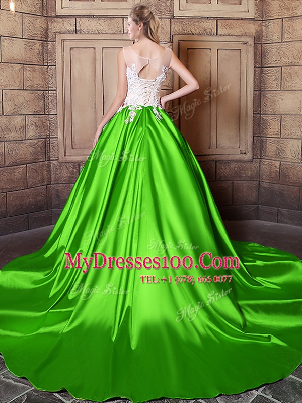 Scoop Ball Gowns Appliques Quinceanera Dresses Lace Up Elastic Woven Satin Sleeveless Floor Length