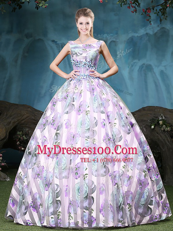 Custom Made Straps Sleeveless Tulle 15 Quinceanera Dress Appliques and Pattern Lace Up