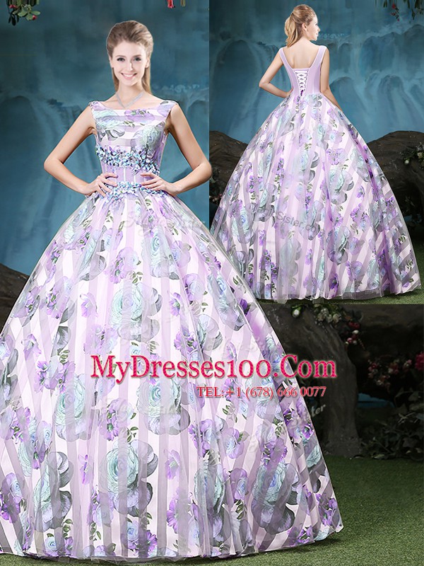Custom Made Straps Sleeveless Tulle 15 Quinceanera Dress Appliques and Pattern Lace Up