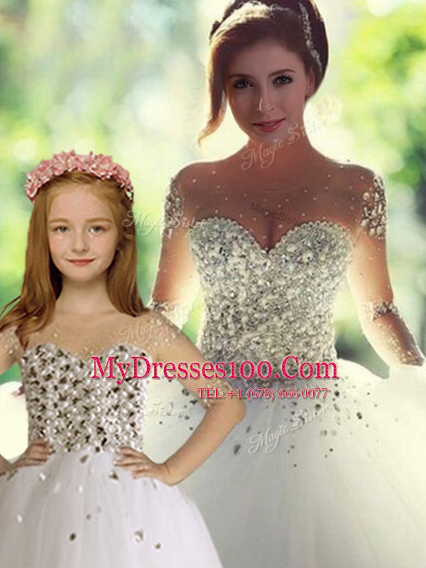 Excellent White Sleeveless Appliques Floor Length Quinceanera Dress