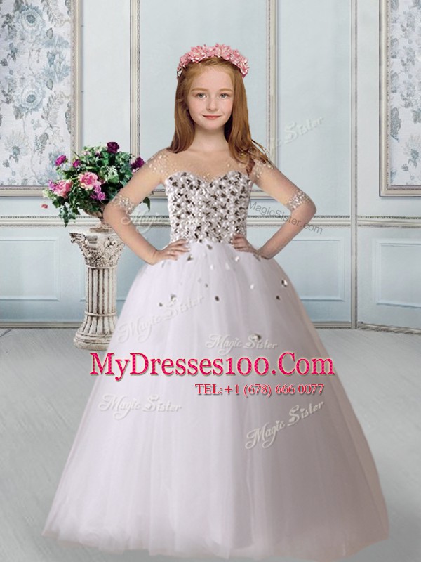 Excellent White Sleeveless Appliques Floor Length Quinceanera Dress