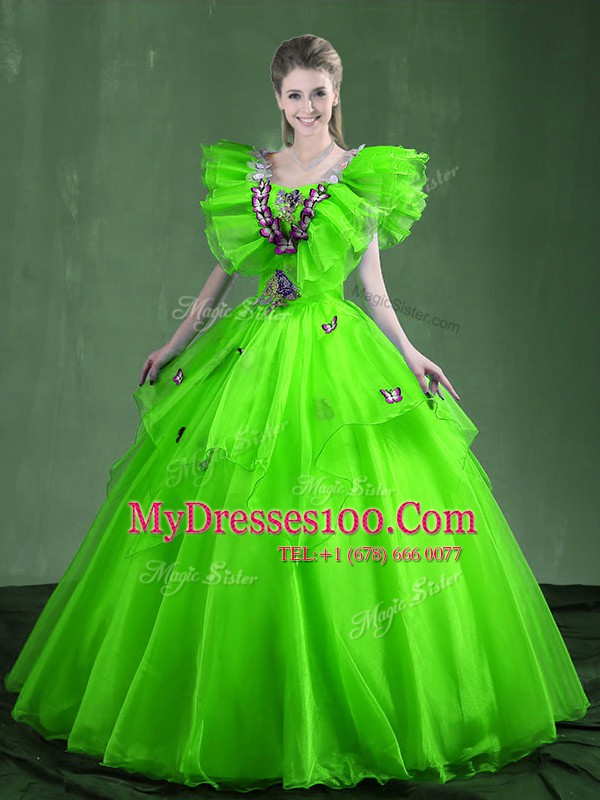 Ball Gowns Sweetheart Sleeveless Organza Floor Length Lace Up Appliques and Ruffles Vestidos de Quinceanera