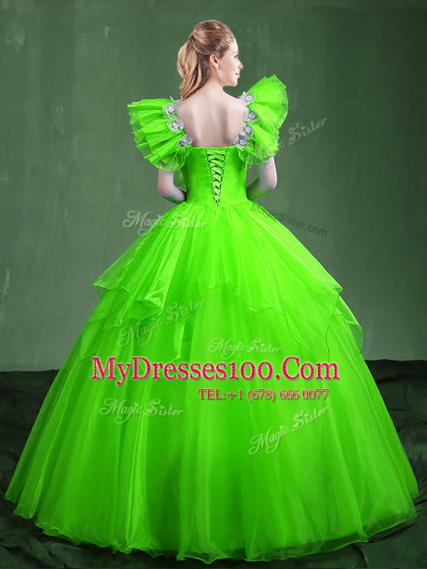 Ball Gowns Sweetheart Sleeveless Organza Floor Length Lace Up Appliques and Ruffles Vestidos de Quinceanera