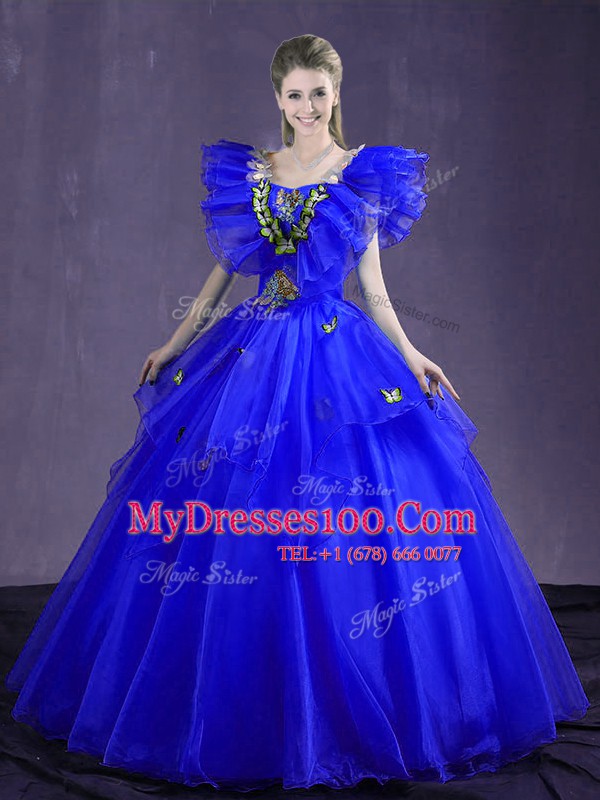 Romantic Floor Length Royal Blue Sweet 16 Dresses Sweetheart Sleeveless Lace Up
