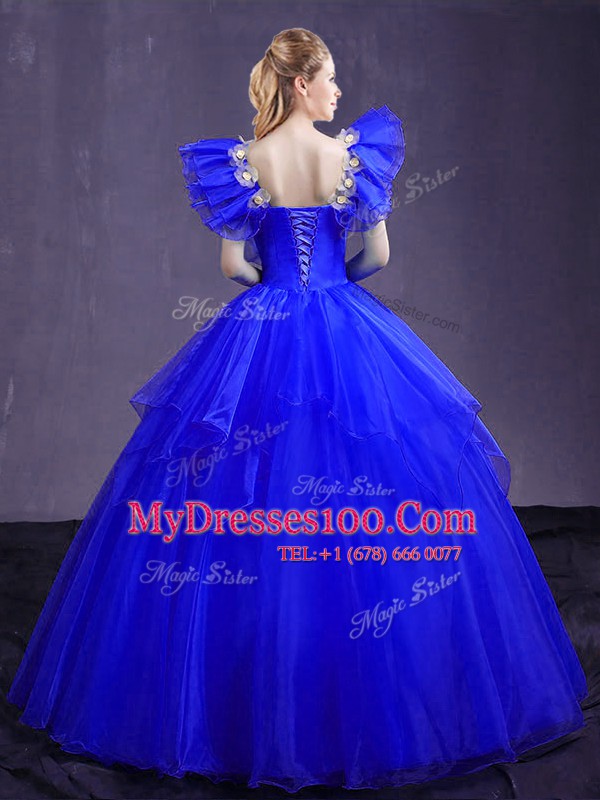 Romantic Floor Length Royal Blue Sweet 16 Dresses Sweetheart Sleeveless Lace Up