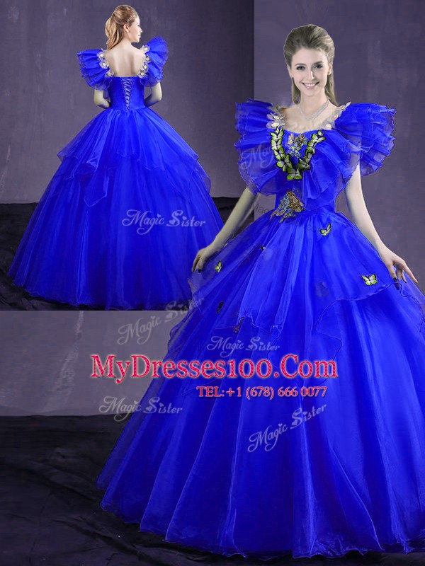 Romantic Floor Length Royal Blue Sweet 16 Dresses Sweetheart Sleeveless Lace Up