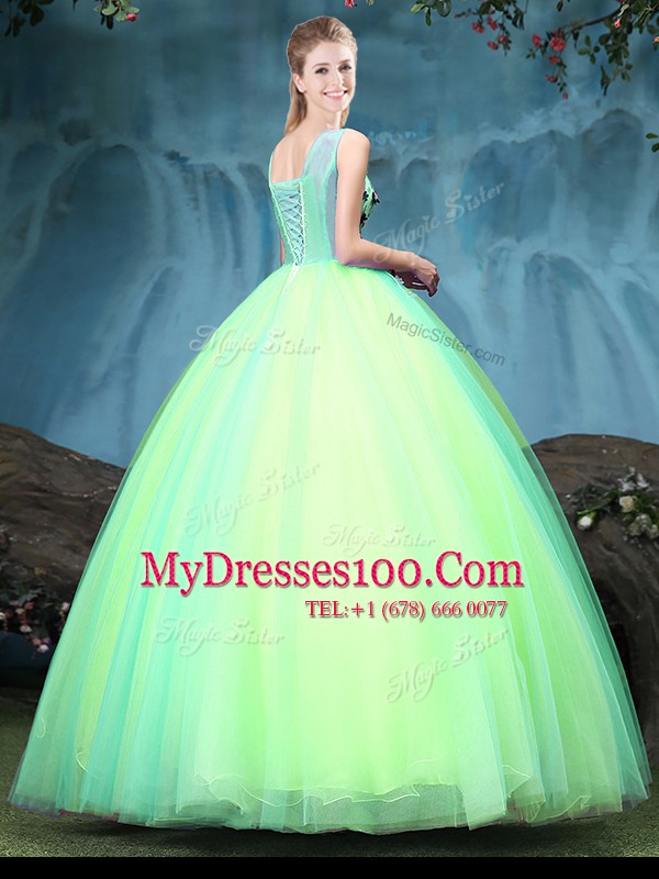 Appliques Ball Gown Prom Dress Multi-color Lace Up Sleeveless Floor Length