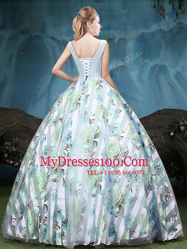 Straps Floor Length Multi-color Ball Gown Prom Dress Tulle Sleeveless Appliques and Pattern