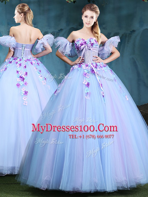 Smart Appliques Quinceanera Dresses Lavender Lace Up Sleeveless Floor Length