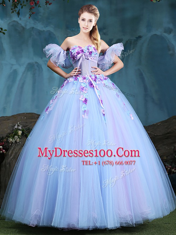 Smart Appliques Quinceanera Dresses Lavender Lace Up Sleeveless Floor Length