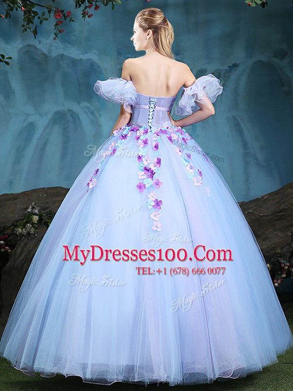 Smart Appliques Quinceanera Dresses Lavender Lace Up Sleeveless Floor Length