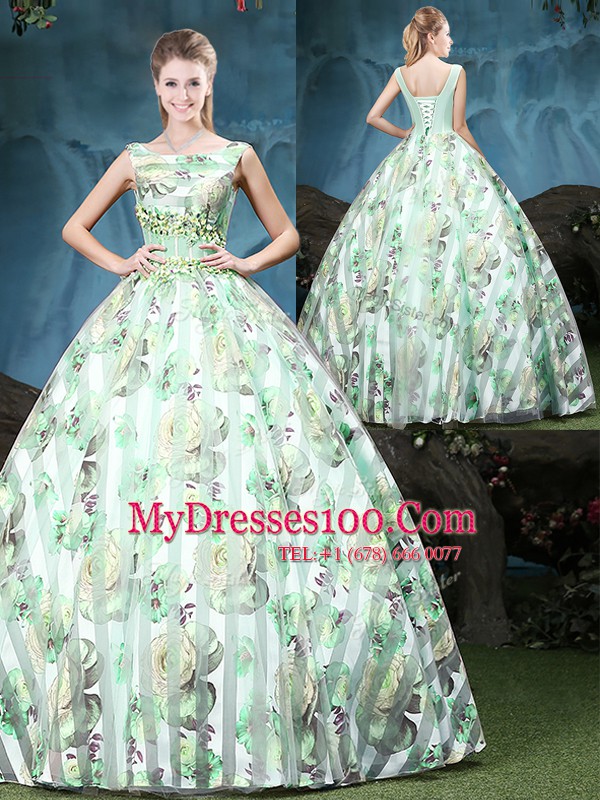 Straps Multi-color Sleeveless Tulle Lace Up Vestidos de Quinceanera for Military Ball and Sweet 16 and Quinceanera