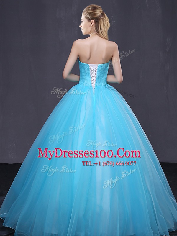 Superior Strapless Sleeveless Lace Up Quinceanera Dress Baby Blue Tulle