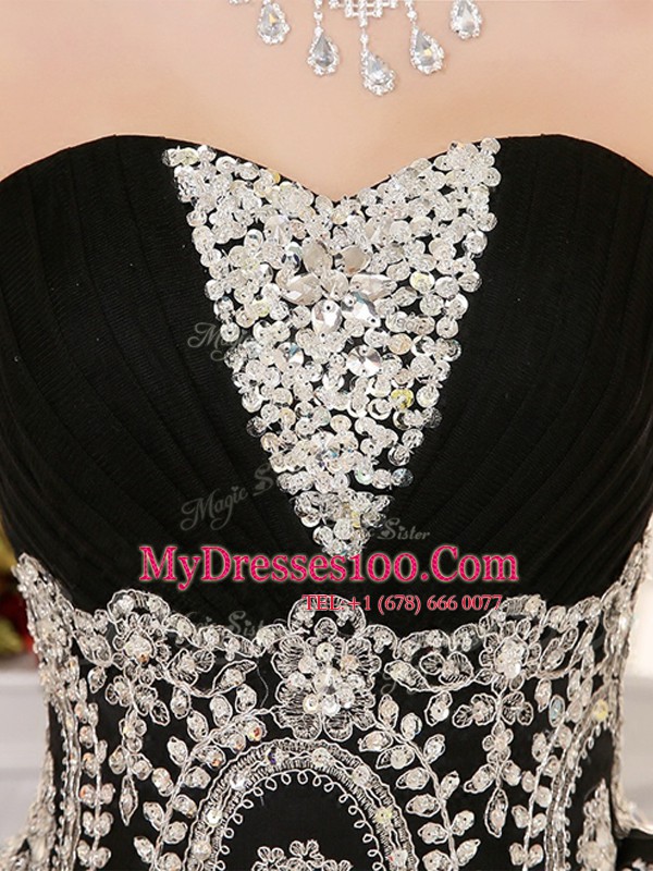 Sweetheart Sleeveless Lace Up Quince Ball Gowns Black Tulle