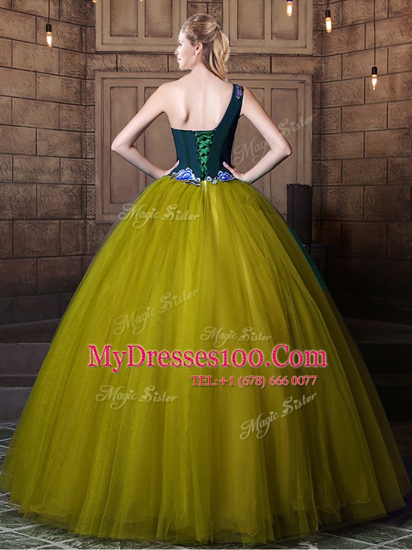 One Shoulder Sleeveless Tulle Quinceanera Gowns Pattern Lace Up