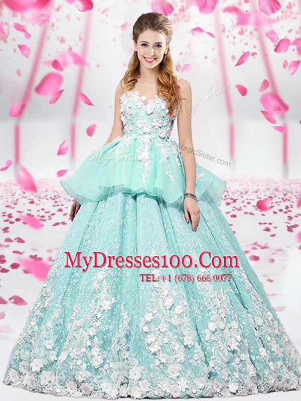 Suitable Apple Green Sweet 16 Quinceanera Dress Military Ball and Sweet 16 and Quinceanera and For with Lace and Appliques Scoop Sleeveless Lace Up