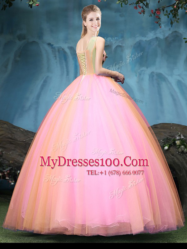 High End Floor Length Multi-color Vestidos de Quinceanera V-neck Sleeveless Lace Up