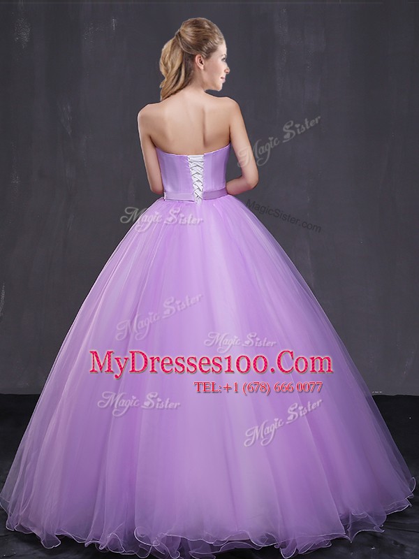 Fabulous Tulle Sweetheart Sleeveless Lace Up Appliques Quince Ball Gowns in Lavender