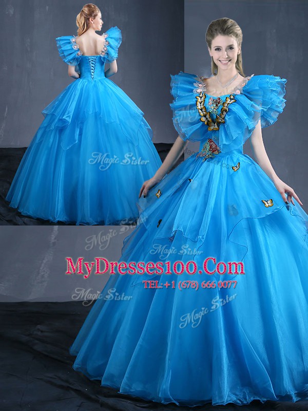 Latest Ball Gowns Quinceanera Gown Baby Blue Sweetheart Organza Sleeveless Floor Length Lace Up