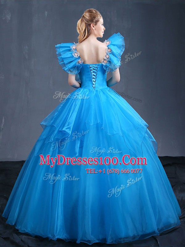Latest Ball Gowns Quinceanera Gown Baby Blue Sweetheart Organza Sleeveless Floor Length Lace Up