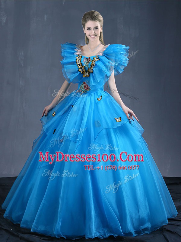 Latest Ball Gowns Quinceanera Gown Baby Blue Sweetheart Organza Sleeveless Floor Length Lace Up