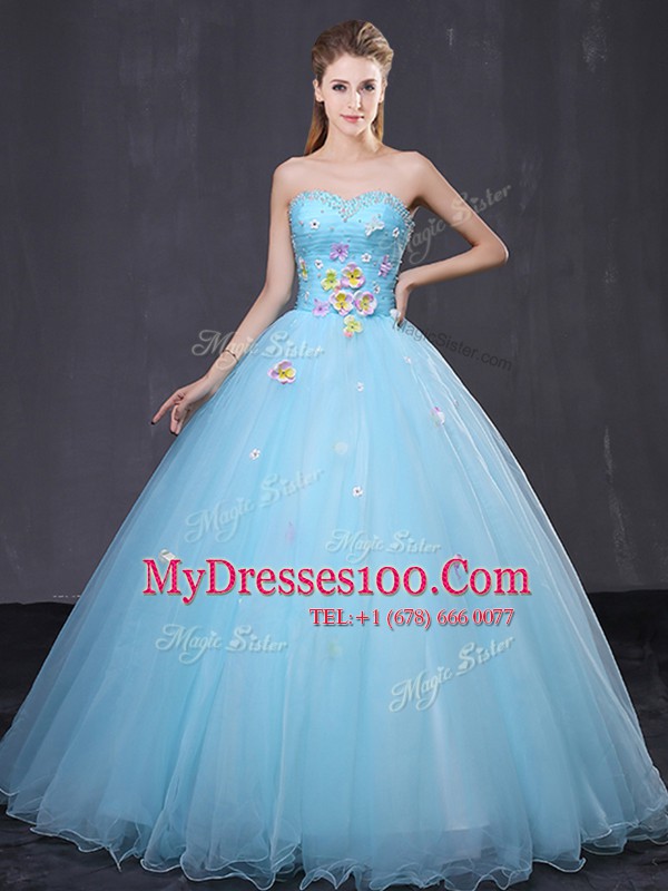 Light Blue 15 Quinceanera Dress Military Ball and Sweet 16 and Quinceanera and For with Beading and Appliques Sweetheart Sleeveless Lace Up