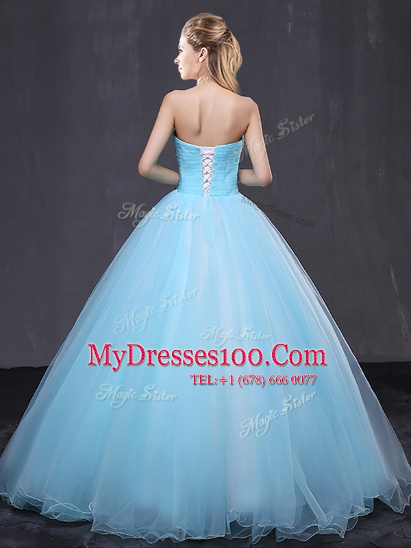 Light Blue 15 Quinceanera Dress Military Ball and Sweet 16 and Quinceanera and For with Beading and Appliques Sweetheart Sleeveless Lace Up