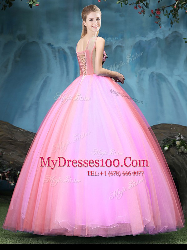 Sexy Multi-color V-neck Neckline Appliques Sweet 16 Dress Sleeveless Lace Up