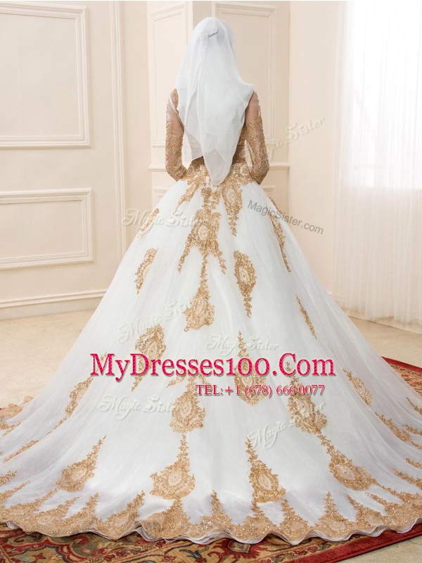 Fine Appliques Sweet 16 Quinceanera Dress White Zipper 3 4 Length Sleeve Sweep Train