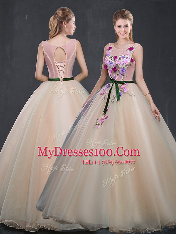 High Quality Scoop Sleeveless Organza Vestidos de Quinceanera Appliques Lace Up