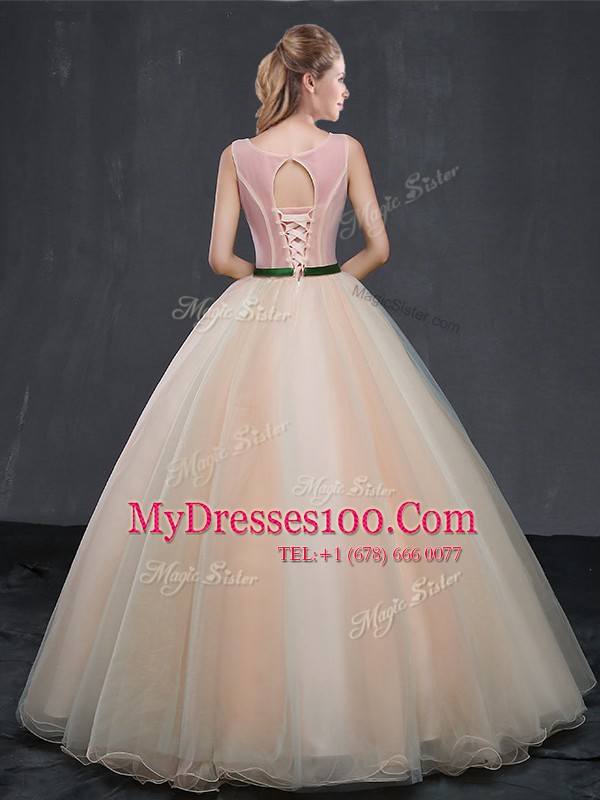 High Quality Scoop Sleeveless Organza Vestidos de Quinceanera Appliques Lace Up