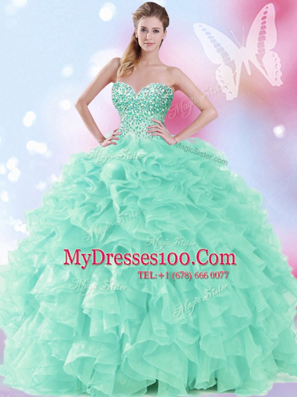 Fabulous Floor Length Ball Gowns Sleeveless Apple Green Sweet 16 Dresses Lace Up