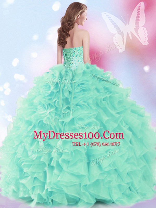 Fabulous Floor Length Ball Gowns Sleeveless Apple Green Sweet 16 Dresses Lace Up