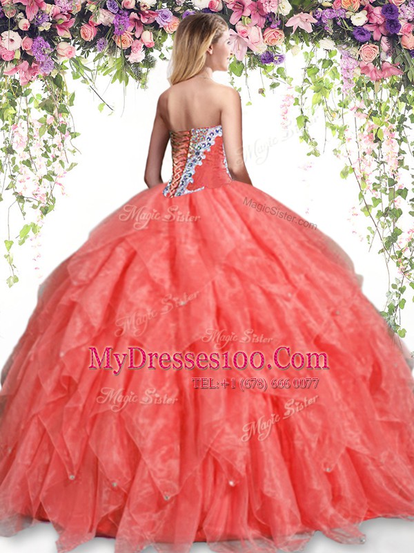 Fantastic Sweetheart Sleeveless Quinceanera Gowns Floor Length Beading and Ruffles Apple Green Organza