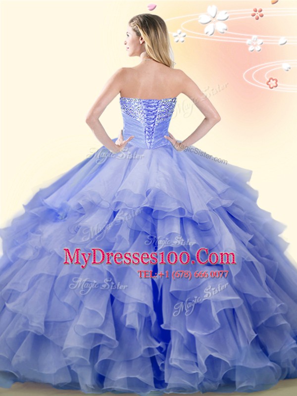 Sleeveless Floor Length Beading and Ruffles Lace Up Quinceanera Dresses with Orange