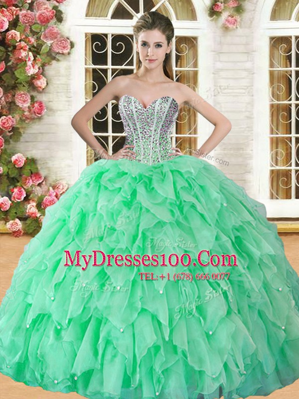Best Selling Ball Gowns Sweetheart Sleeveless Organza Floor Length Lace Up Beading and Ruffles Quinceanera Gown