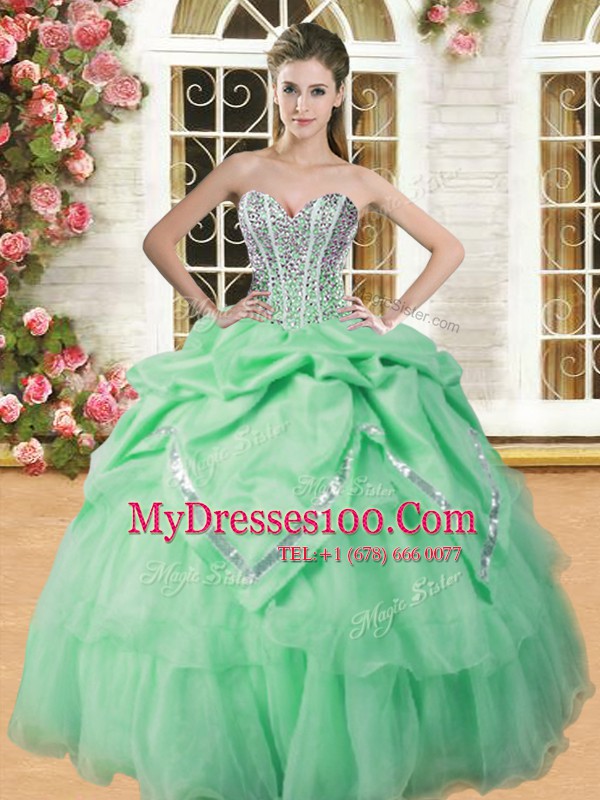 Adorable Sweetheart Sleeveless Organza 15 Quinceanera Dress Beading and Pick Ups Lace Up
