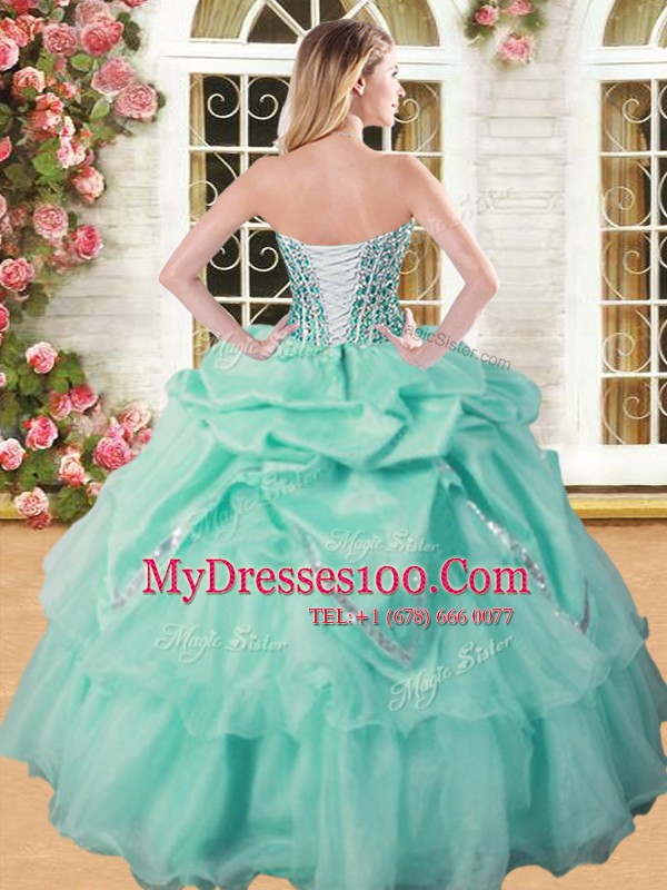 Adorable Sweetheart Sleeveless Organza 15 Quinceanera Dress Beading and Pick Ups Lace Up