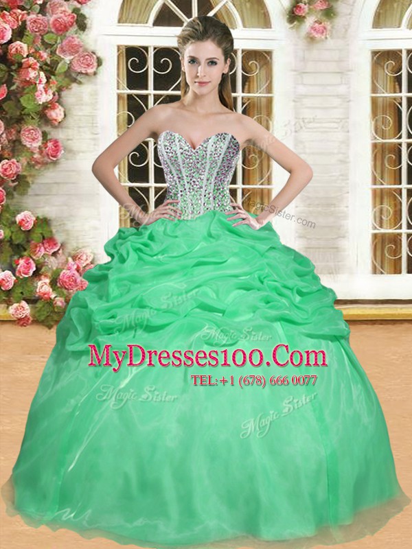 Cheap Aqua Blue Lace Up Quinceanera Dresses Beading and Pick Ups Sleeveless Floor Length