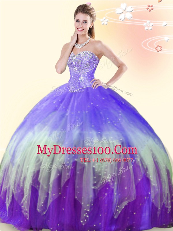 Glittering Sleeveless Lace Up Floor Length Beading Vestidos de Quinceanera